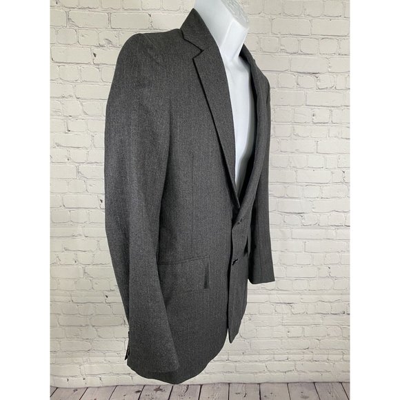 VTG Britches Of Georgetowne Dark Gray Wool Striped Two Button Blazer Jacket 38S - Picture 2 of 12